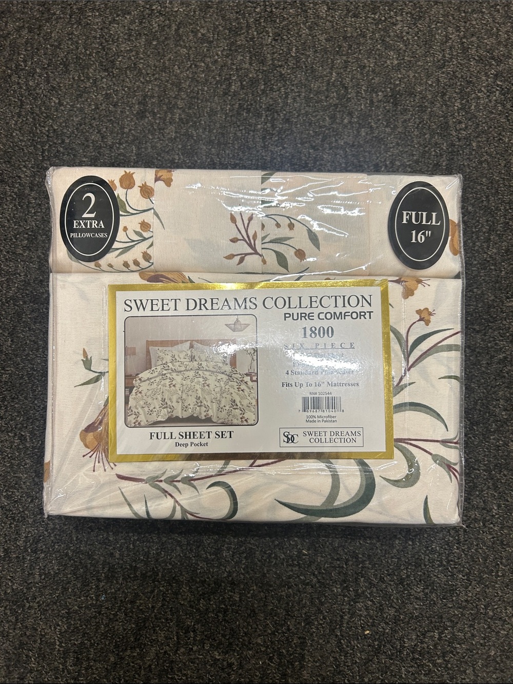 Sweet Dreams Floral Full Sheet Set in Cream with Green and Gold Accents